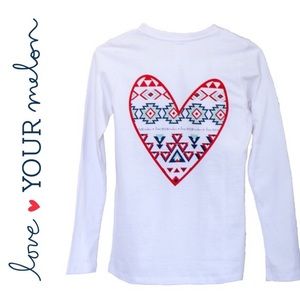 3/$20 Love Your Melon Tri Aztec White Long Sleeve Graphic Tee Shirt. White Small